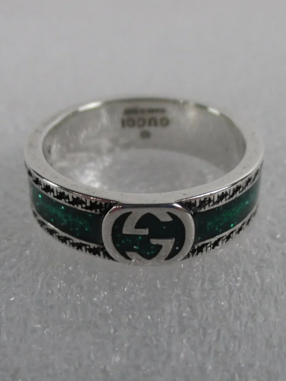 GUCCI STERLING SILVER & ENAMEL INTERLOCKING G RING